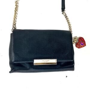 Kate Spade Black Leather Crossbody | Sacred Heart Charm | Reworked Designer Bag
